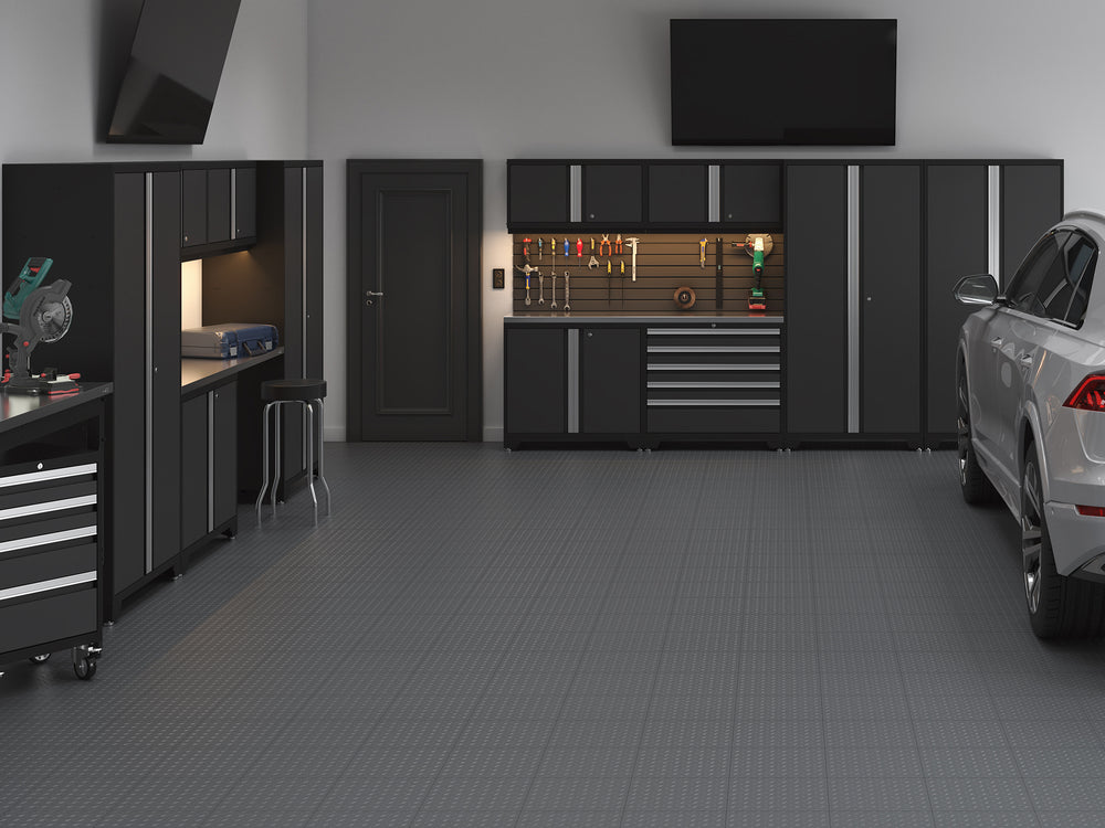 NewAge Garage Flooring Diamond Pattern Polypropylene Garage Flooring Tiles 600 sq. ft. Flooring Bundle - Grey-12566-Garage Giant