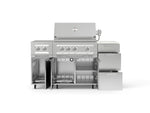 NewAge Outdoor Kitchens Outdoor Grill Island Stainless-Steel 6-Piece Cabinet Set with Casters and 3-Drawer, Grill Cabinet, Platinum Grill, Dual Side Burner and Dekton in Aeris Countertop - (Liquid Propane) 