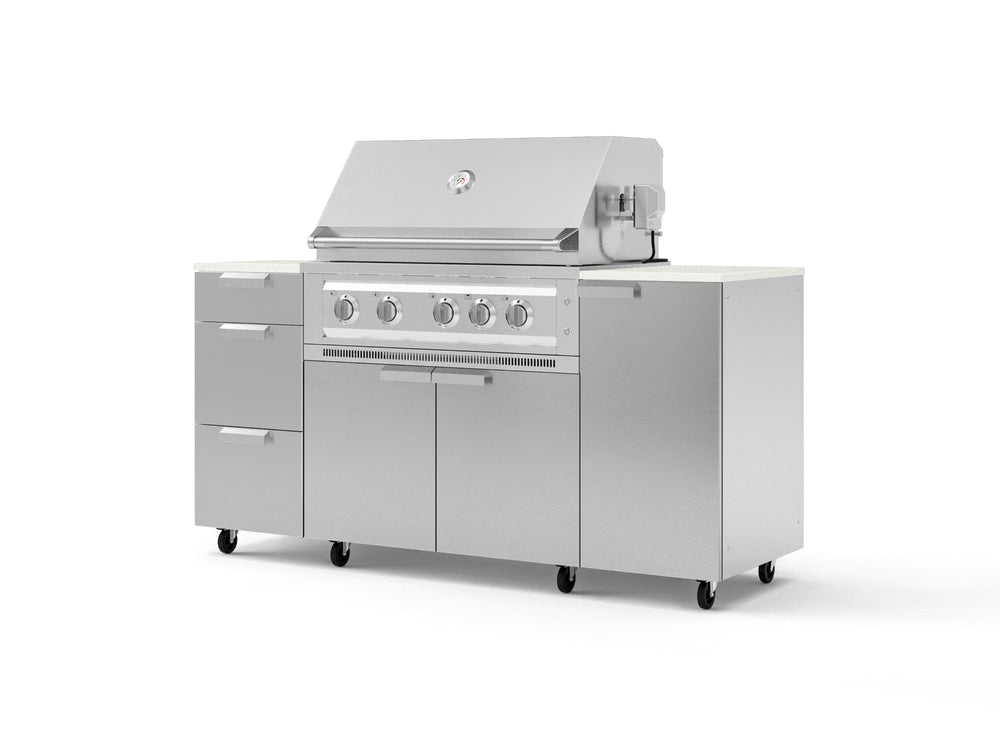 NewAge Outdoor Kitchens Outdoor Grill Island Stainless-Steel 6-Piece Cabinet Set with Casters 1 Door, 3 Drawer, Grill Cabinet, Platinum Grill and Dekton in Aeris Countertops - (Liquid Propane) | Garage Giant