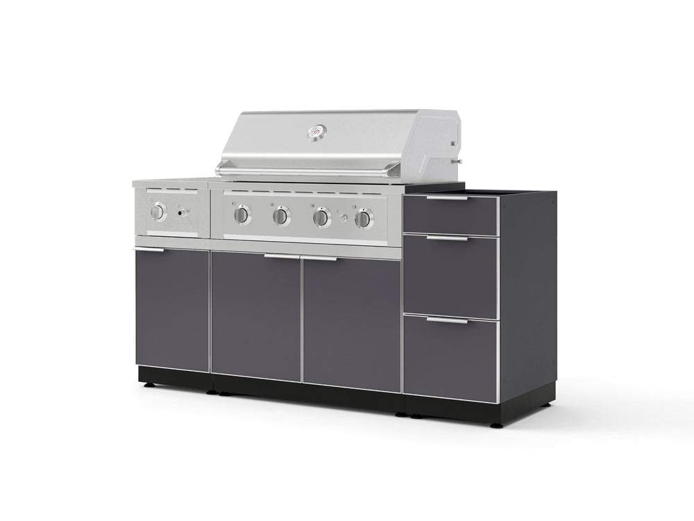 NewAge Outdoor Kitchens Outdoor Grill Island Aluminum 6-Piece Cabinet Set with 3-Drawer, Grill Cabinet, Performance Grill, Side Burner and Countertop - (Natural Gas) | Garage Giant
