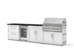 NewAge Outdoor Kitchens Stainless Steel 7-Piece Cabinet Set with 3-Drawer, Bar, Grill Cabinet, Platinum Grill, Countertop, and Glass Door Fridge-73634-Garage Giant 