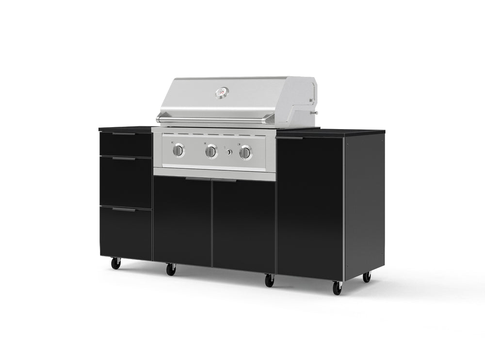 NewAge Outdoor Kitchens Outdoor Grill Island Aluminum 6-Piece Cabinet Set with Casters 1 Door, 3 Drawer, Grill Cabinet, Performance Grill and Dekton in Sirius Countertops - (Liquid Propane) | Garage Giant