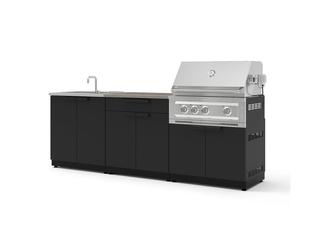 NewAge Outdoor Kitchens Stainless-Steel 5-Piece Cabinet Set with Bar, Sink, Grill Cabinet, Platinum Grill, and Countertop-73426-Garage Giant