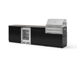 NewAge Outdoor Kitchens Aluminum 7-Piece Cabinet Set with 3-Drawer, Bar, Grill Cabinet, Platinum Grill, Countertops and Glass Door Fridge-73656-Garage Giant 