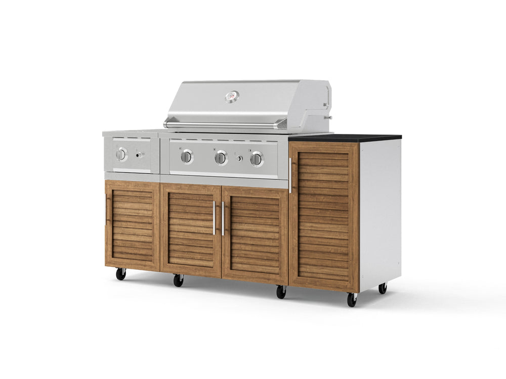 NewAge Outdoor Kitchens Outdoor Grill Island Stainless-Steel Louvered Doors 6-Piece Cabinet Set with Casters and 1-Door, Grill Cabinet, Performance Grill, Side Burner and Dekton in Sirius Countertop - (Liquid Propane) | Garage Giant
