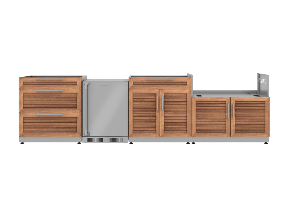 NewAge Outdoor Kitchens Stainless Steel 4-Piece Cabinet Set with 3-Drawer, Bar, Grill Cabinet and Fridge-67891-Garage Giant