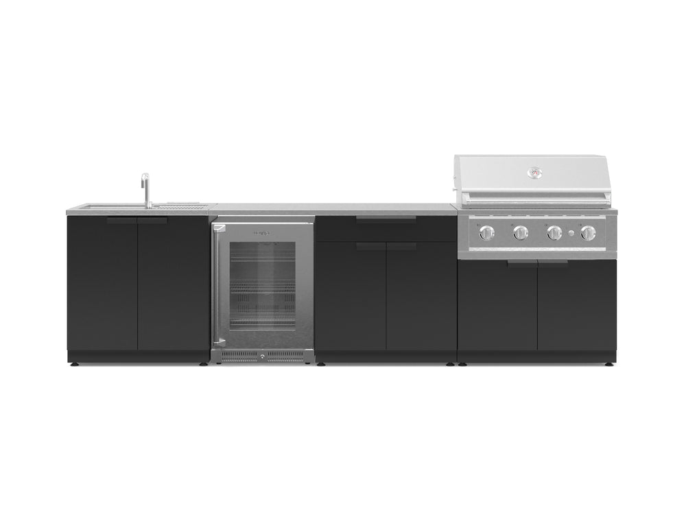 NewAge Outdoor Kitchens Stainless Steel 6-Piece Cabinet Set with Sink, Bar, Grill Cabinet, Performance Grill, Countertop and Glass Door Fridge-71459-Garage Giant