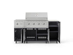 NewAge Outdoor Kitchens Outdoor Grill Island Aluminum 6-Piece Cabinet Set with Casters and 1-Door, Grill Cabinet, Performance Grill, Side Burner and Dekton in Aeris Countertop - (Liquid Propane) 
