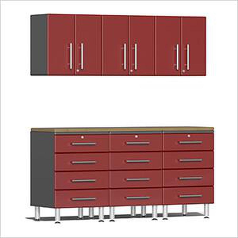Ulti-MATE Garage Workbench With Drawers, 7-Piece With 3X Base Cabinets-UG28072R-Ruby Red-Garage Giant