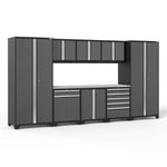 Newage Products Pro 3.0 Series 9-Piece Garage Cabinet Set With Multi-Function Cabinet-51923-Grey-Stainless Steel Worktop-LED Lights-Garage Giant 