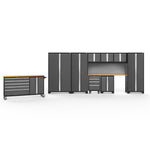 Newage Products Bold 3.0 Series 10-Piece Garage Cabinet Set With Project Center-56122-Grey-Bamboo Worktop-Slatwall Backsplash-Garage Giant 