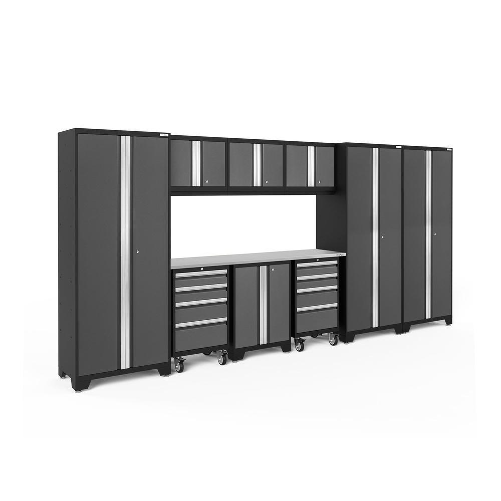 Newage Products Bold 3.0 Series 10-Piece Garage Cabinet Set-50413-Grey-Stainless Steel Worktop-None-Garage Giant