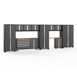 Newage Products Bold 3.0 Series 11-Piece Garage Cabinet Set With Project Center-50512-Grey-Bamboo Worktop-None-Garage Giant 