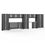 Newage Products Bold 3.0 Series 11-Piece Garage Cabinet Set With Project Center-50512-Grey-Bamboo Worktop-None-Garage Giant 
