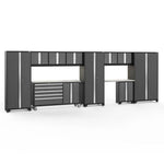 Newage Products Bold 3.0 Series 11-Piece Garage Cabinet Set With Project Center-50512-Grey-Bamboo Worktop-None-Garage Giant 