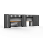 Newage Products Bold 3.0 Series 11-Piece Garage Cabinet Set With Project Center-50512-Grey-Bamboo Worktop-None-Garage Giant 