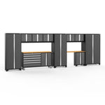 Newage Products Bold 3.0 Series 11-Piece Garage Cabinet Set With Project Center-50512-Grey-Bamboo Worktop-None-Garage Giant 