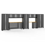 Newage Products Bold 3.0 Series 11-Piece Garage Cabinet Set With Project Center-56105-Grey-Bamboo Worktop-LED Lights-Garage Giant 