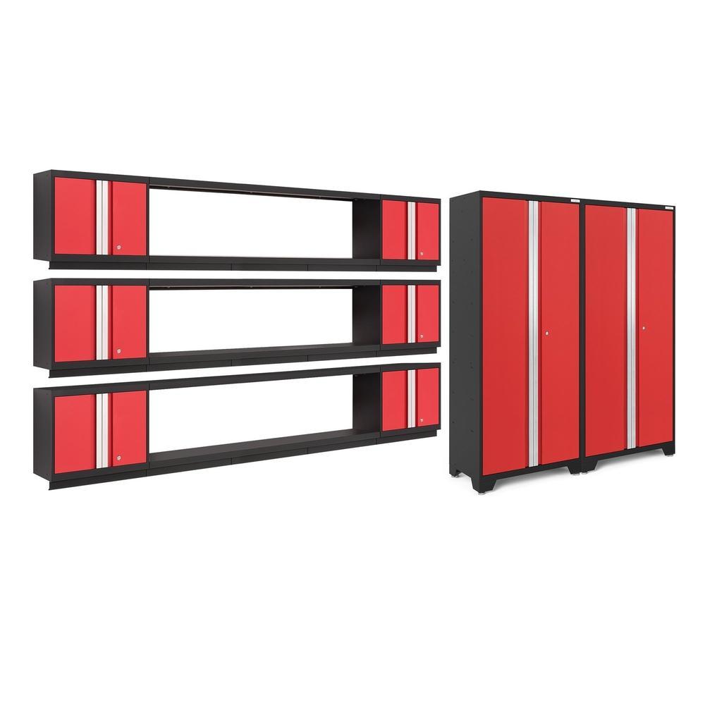 Newage Products Bold 3.0 Series 11-Piece Garage Cabinet Set With 3X Integrated Display Shelves-50686-Red-Garage Giant