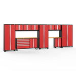 Newage Products Bold 3.0 Series 11-Piece Garage Cabinet Set With Project Center-56449-Red-Bamboo Worktop-None-Garage Giant 
