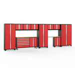 Newage Products Bold 3.0 Series 11-Piece Garage Cabinet Set With Project Center-56451-Red-Bamboo Worktop-LED Lights-Garage Giant 