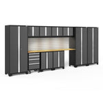Newage Products Bold 3.0 Series 12-Piece Garage Cabinet Set With 3X Multi-Use Lockers-50415-Grey-Bamboo Worktop-None-Garage Giant 