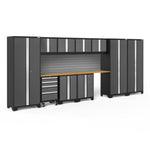 Newage Products Bold 3.0 Series 12-Piece Garage Cabinet Set With 3X Multi-Use Lockers-50415-Grey-Bamboo Worktop-None-Garage Giant 
