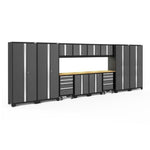 Newage Products Bold 3.0 Series 14-Piece Garage Cabinet Set With 4X Multi-Use Lockers-50416-Grey-Bamboo Worktop-None-Garage Giant 