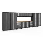 Newage Products Bold 3.0 Series 14-Piece Garage Cabinet Set With 4X Multi-Use Lockers-50416-Grey-Bamboo Worktop-None-Garage Giant 