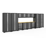 Newage Products Bold 3.0 Series 14-Piece Garage Cabinet Set With 4X Multi-Use Lockers-50438-Grey-Bamboo Worktop-LED Lights-Garage Giant 