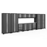Newage Products Bold 3.0 Series 14-Piece Garage Cabinet Set With 4X Multi-Use Lockers-50417-Grey-Stainless Steel Worktop-None-Garage Giant 