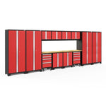 Newage Products Bold 3.0 Series 14-Piece Garage Cabinet Set With 4X Multi-Use Lockers-50638-Red-Bamboo Worktop-LED Lights-Garage Giant 