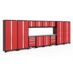 Newage Products Bold 3.0 Series 14-Piece Garage Cabinet Set With 4X Multi-Use Lockers-50617-Red-Stainless Steel Worktop-None-Garage Giant 
