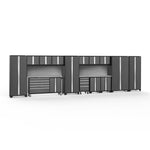 Newage Products Bold 3.0 Series 15-Piece Garage Cabinet Set With Project Center-50520-Grey-Bamboo Worktop-None-Garage Giant 