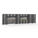 Newage Products Bold 3.0 Series 15-Piece Garage Cabinet Set With Project Center-56191-Grey-Bamboo Worktop-Slatwall Backsplash-Garage Giant 