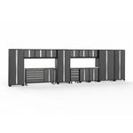 Newage Products Bold 3.0 Series 15-Piece Garage Cabinet Set With Project Center-56190-Grey-Stainless Steel Worktop-LED Lights-Garage Giant 