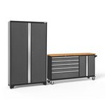 Newage Products Bold 3.0 Series 2-Piece Garage Cabinet Set With Project Center-50500-Grey-Bamboo Worktop-None-Garage Giant 
