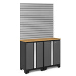 Newage Products Bold 3.0 Series 3-Piece Garage Cabinet Set With Slatwall-50663-Bamboo Worktop-16 sq. ft. Steel Slatwall-Garage Giant 