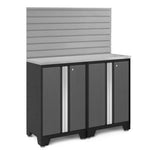 Newage Products Bold 3.0 Series 3-Piece Garage Cabinet Set With Slatwall-50663-Bamboo Worktop-16 sq. ft. Steel Slatwall-Garage Giant 
