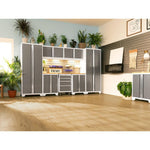 Newage Products Bold 3.0 Series 3-Piece Wall Cabinet Set With Integrated Display Shelf-50653-Grey-48"-None-Garage Giant 