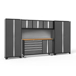 Newage Products Bold 3.0 Series 6-Piece Garage Cabinet Set With Project Center-50488-Grey-Bamboo Worktop-Slatwall Backsplash-Garage Giant 