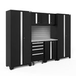 Newage Products Bold 3.0 Series 7-Piece Garage Cabinet Set-50421-Grey-Bamboo Worktop-None-Garage Giant 