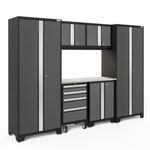 Newage Products Bold 3.0 Series 7-Piece Garage Cabinet Set-50421-Grey-Bamboo Worktop-None-Garage Giant 