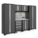Newage Products Bold 3.0 Series 7-Piece Garage Cabinet Set-50421-Grey-Bamboo Worktop-None-Garage Giant 