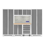 Newage Products Bold 3.0 Series 7-Piece Garage Cabinet Set-50421-Grey-Bamboo Worktop-None-Garage Giant 