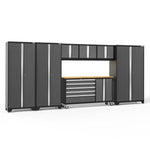 Newage Products Bold 3.0 Series 7-Piece Garage Cabinet Set With Project Center-50506-Grey-Bamboo Worktop-None-Garage Giant 