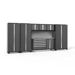 Newage Products Bold 3.0 Series 7-Piece Garage Cabinet Set With Project Center-50506-Grey-Bamboo Worktop-None-Garage Giant 