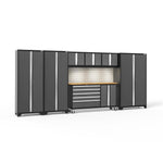 Newage Products Bold 3.0 Series 7-Piece Garage Cabinet Set With Project Center-50506-Grey-Bamboo Worktop-None-Garage Giant 