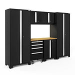 Newage Products Bold 3.0 Series 7-Piece Garage Cabinet Set-50421-Grey-Bamboo Worktop-None-Garage Giant 