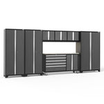 Newage Products Bold 3.0 Series 7-Piece Garage Cabinet Set With Project Center-50589-Grey-Stainless Steel Worktop-LED Lights-Garage Giant 